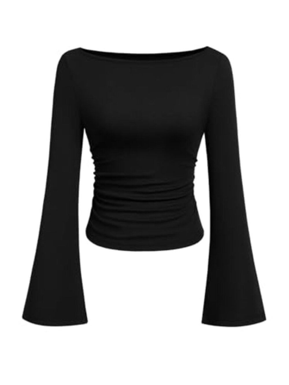 Long Sleeve Ribbed Knit Bell Sleeve Crop Top